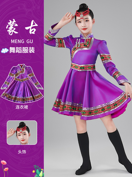 蒙古族儿童演出服女童蒙古舞蹈服装幼儿民族服饰蒙族蒙古袍表演夏