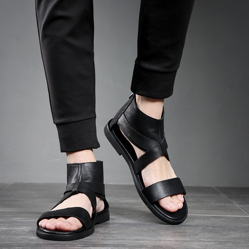 SUMMER NEW ROMAN SANDALS HIGH TOP LEATHER SANDALS MENS PREMIUM GENUINE LEATHER CUTOUT YOUTH BEACH SHOES CASUAL MENS SHOES