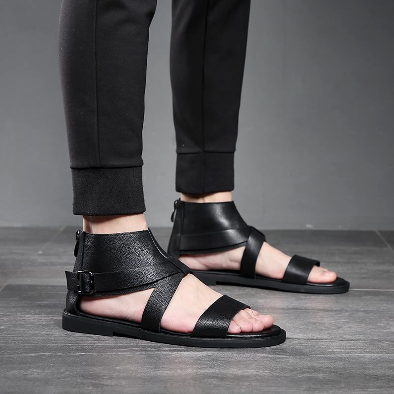 SUMMER NEW ROMAN SANDALS HIGH TOP LEATHER SANDALS MENS PREMIUM GENUINE LEATHER CUTOUT YOUTH BEACH SHOES CASUAL MENS SHOES