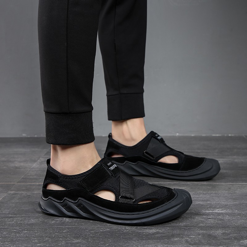 MENS SHOES 2024 NEW MENS CASUAL SANDALS TRENDY BEACH SHOES SUMMER WEAR BAOTOU VIETNAM BREATHABLE DRIVING SHOES