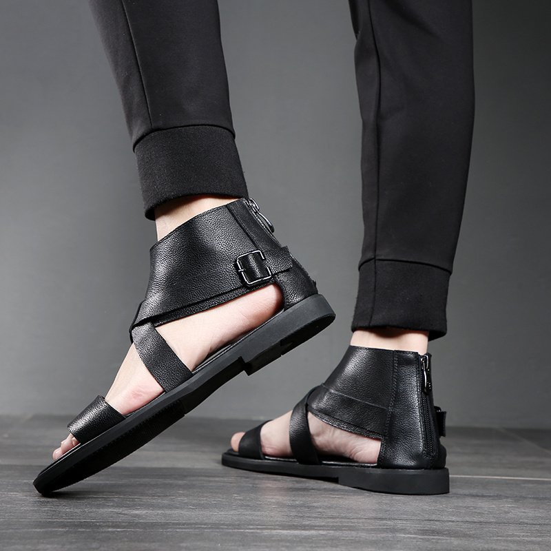 SUMMER NEW ROMAN SANDALS HIGH TOP LEATHER SANDALS MENS PREMIUM GENUINE LEATHER CUTOUT YOUTH BEACH SHOES CASUAL MENS SHOES