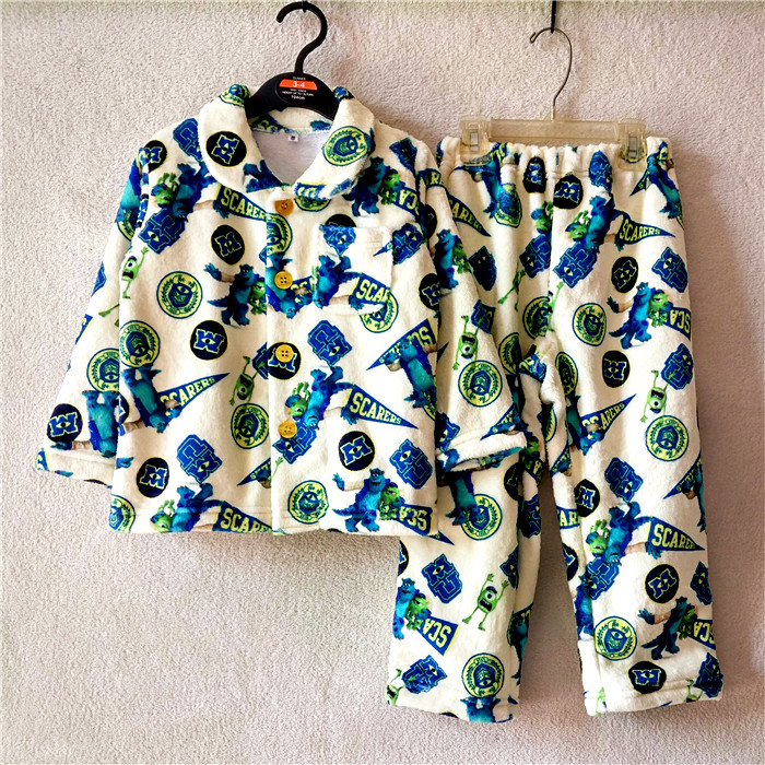 NEW KIDS FLANNEL PAJAMA SET BOY MONSTER COLLEGE CARTOON OPEN BODY LOUNGEWEAR CASUAL AIR CONDITIONED WEAR