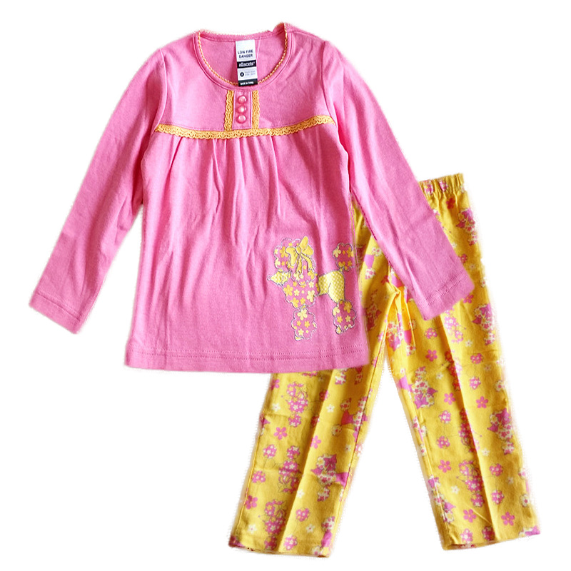 ORIGINAL SPRING AND AUTUMN CHILDRENS COTTON LOUNGEWEAR SET GIRLS EMBROIDERED CUTE CARTOON PAJAMAS CASUAL AIR-CONDITIONED CLOTHES