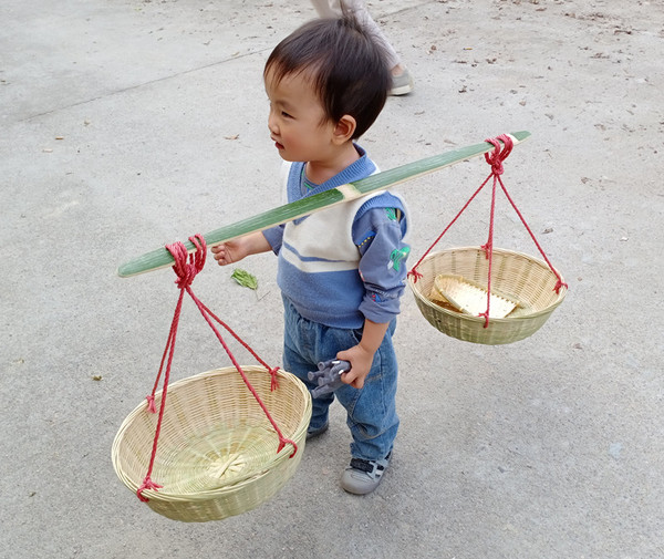 幼儿园户外玩具器械竹编箩筐竹扁担挑竹篮儿童感统器材室外教玩具
