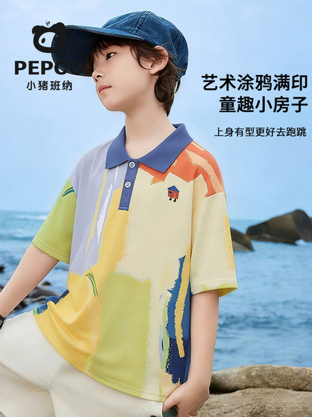 小猪班纳儿童polo衫男童凉感短袖T恤2026新款男大童翻领速干上衣W — 2