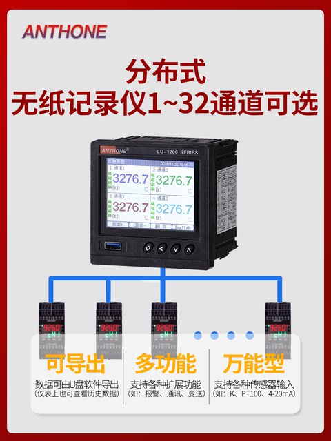 Paperless recorder Industrial grade temperature pressure level transmitter Multi-channel recorder 8 16 24 32 channels