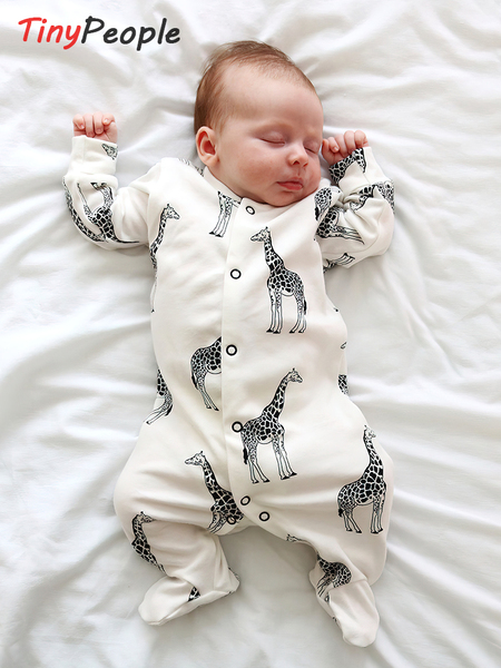 tinypeople婴幼儿包脚连体衣春秋可爱时髦小鹿印花宝宝开档外出服 — 3