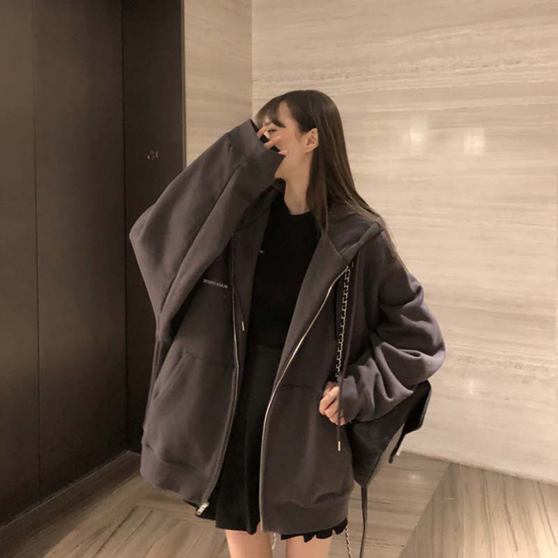 THE COUNTER SHOPPING MALL WITHDREW THE HIGH-END EXPLOSIVE CUT LABEL AND THE SINGLE TAIL SINGLE WOMENS GRAY HOODED AND FLEECE JACKET WOMENS SPRING THIN MODEL