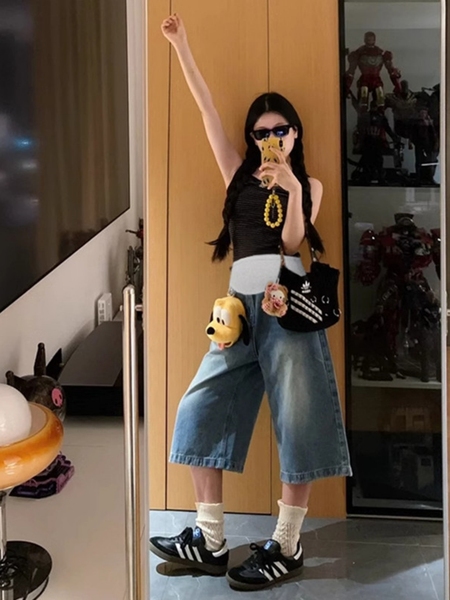 孕妇短裤春秋装外穿2026新款七分牛仔裤不勒肚子打底裤子夏季薄款