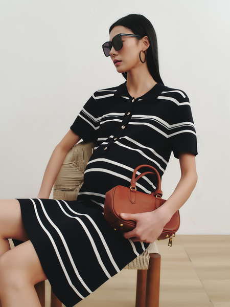 SELLYNEAR孕妇裙夏外穿2026新款时尚条纹撞色孕期针织哺乳连衣裙 — 4