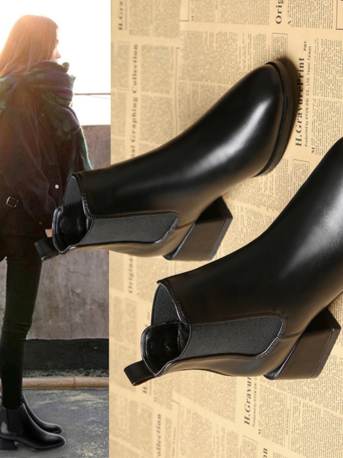 밀란 스튜디오 브리티시 스타일 두꺼운 힐 마틴 여성용 2024 뉴 미디엄 힐 소프트 보텀 첼시 여성용
