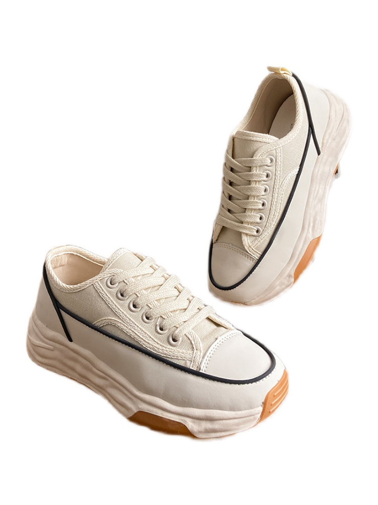 밀라노 스튜디오 여성을위한 두꺼운 밑창 캔버스 신발 2024 새로운 여름 패션 캐주얼 여성 신발 흰색 신발을 높이