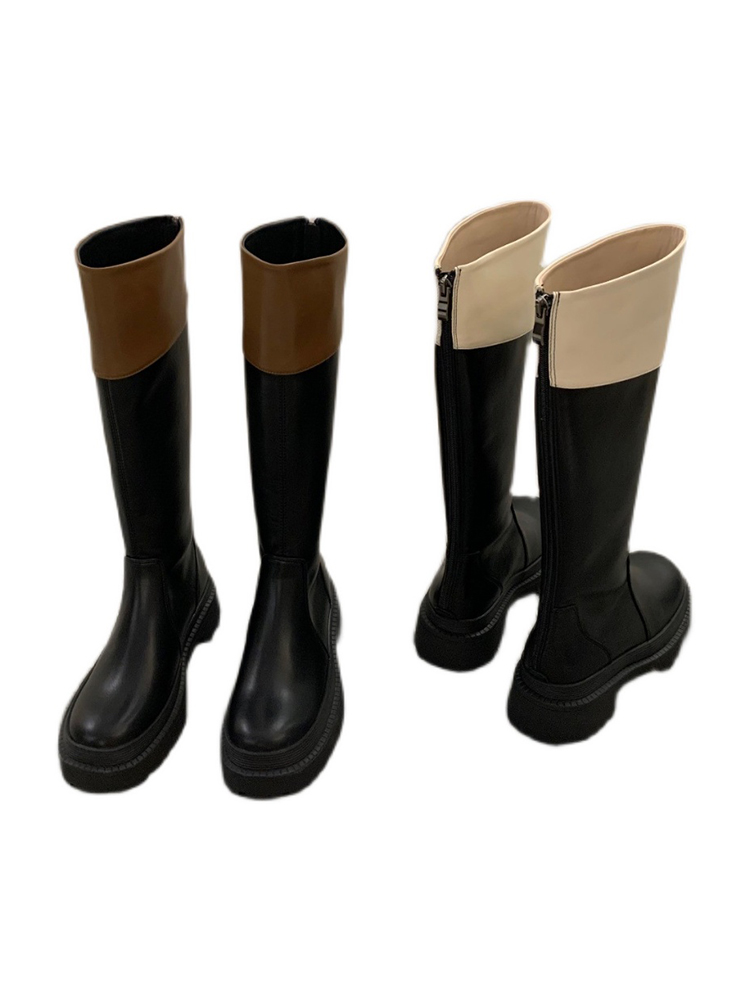 밀란 스튜디오 여성 부츠 2024 새로운 스타일의 여성 무릎 높이 두꺼운 밑창 긴 다리 기사 부츠