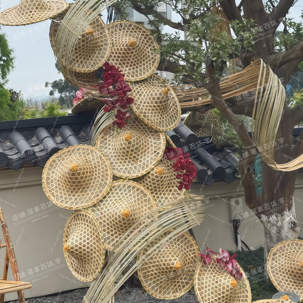 竹编帽子装置旅游景点网红打卡造景布置门店商铺服装店橱窗装置