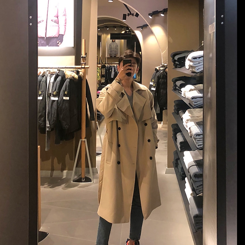 TRENCH BLACK WINDBREAKER JACKET MENS SPRING AND AUTUMN CLOAK CLOAK 2021 NEW MID-LENGTH ARMY OFFICER COAT HANDSOME