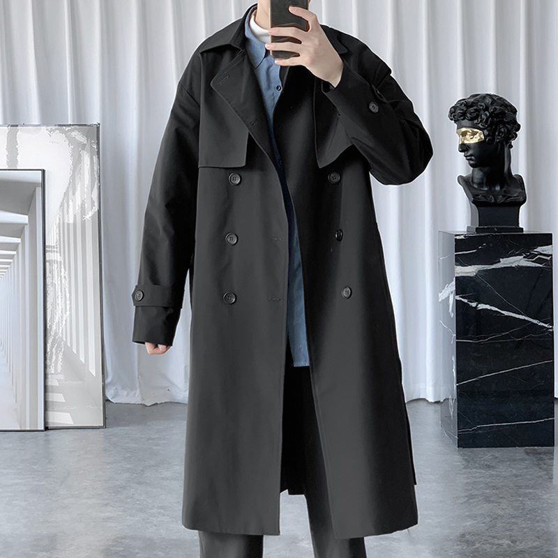 KHAKI TRENCH COAT JACKET MENS AUTUMN AND WINTER CAPE CAPE KOREAN VERSION OF THE TREND RUFFIAN HANDSOME CIVIL SERVANT GERMAN COAT MID-LENGTH