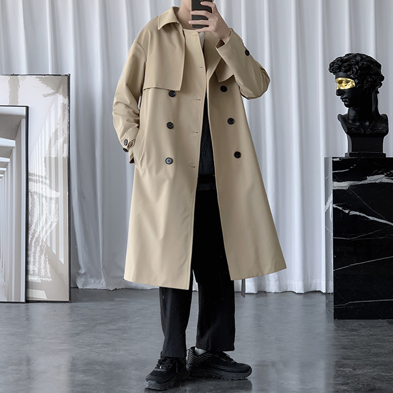 KHAKI TRENCH COAT JACKET MENS AUTUMN AND WINTER CAPE CAPE KOREAN VERSION OF THE TREND RUFFIAN HANDSOME CIVIL SERVANT GERMAN COAT MID-LENGTH