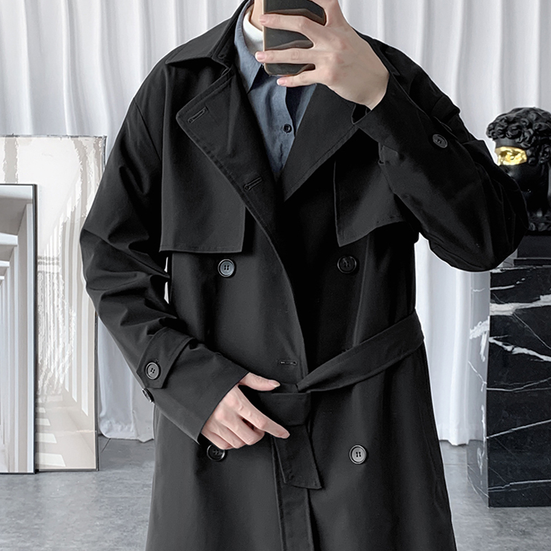 KHAKI TRENCH COAT JACKET MENS AUTUMN AND WINTER CAPE CAPE KOREAN VERSION OF THE TREND RUFFIAN HANDSOME CIVIL SERVANT GERMAN COAT MID-LENGTH