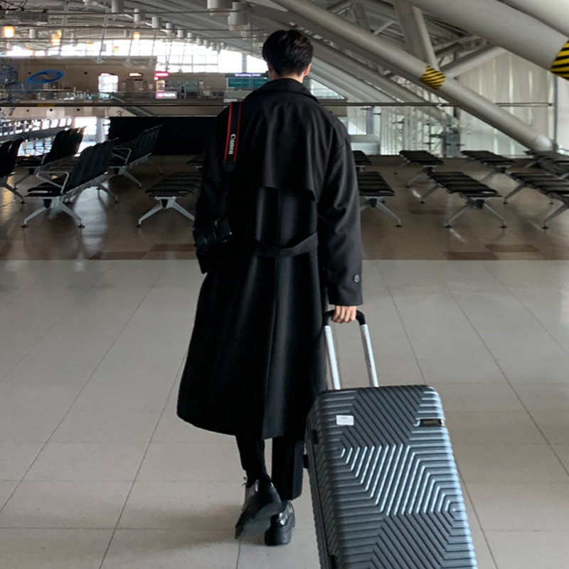 KOREAN TRENCH COAT MENS CASUAL JACKET SPRING AND AUTUMN TIDE BRAND HANDSOME HIGH-END DESIGN BRITISH COUPLE COAT MID-LENGTH