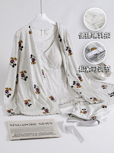 a类月子服纯棉三件套春夏季薄款产后产妇莫代尔孕妇哺乳春秋睡衣