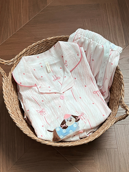 a类皱皱棉纱月子服夏季薄款产后纯棉哺乳孕妇睡衣产妇喂奶家居服