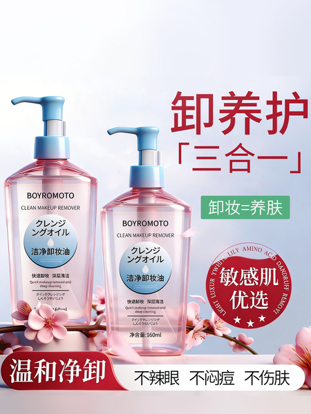 洁净卸妆油女温和深层清洁细致毛孔温和脸眼唇三合一卸妆乳液水
