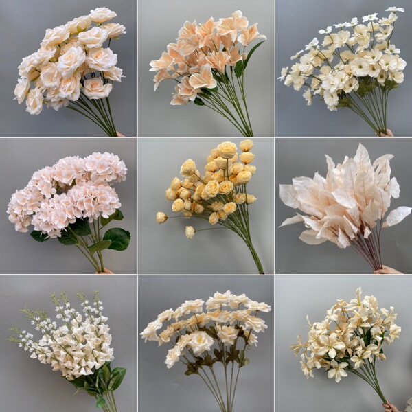 香槟色婚礼仿真花绢花花材婚庆布置花礼堂装饰花塑料花路引花假花