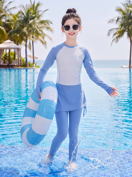 女童泳衣2026新款儿童长袖防晒泳装夏季女孩高颜值运动泳衣两件套 — 2