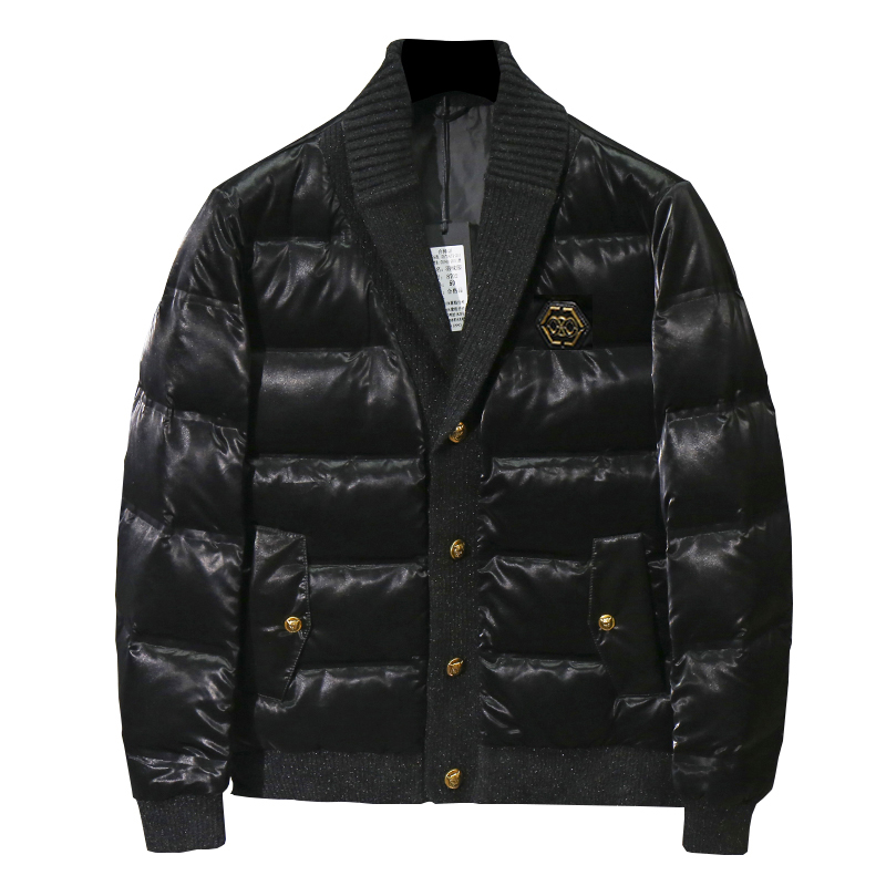 SHINY DOWN JACKET MENS NEW WINTER TRENDY BRAND HOT EUROPEAN GOODS TREND LAPEL SHORT THICKENED GENUINE JACKET MEN