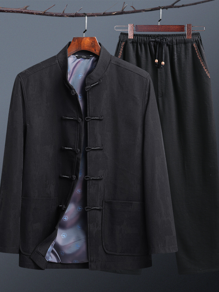 MIDDLE-AGED AND ELDERLY SPRING AND AUTUMN CLOTHES TANG COSTUME MENS LONG-SLEEVED JACKET DAD ZHONGSHAN SUIT FOR THE ELDERLY GRANDFATHER CLOTHES CHINESE STYLE SUIT