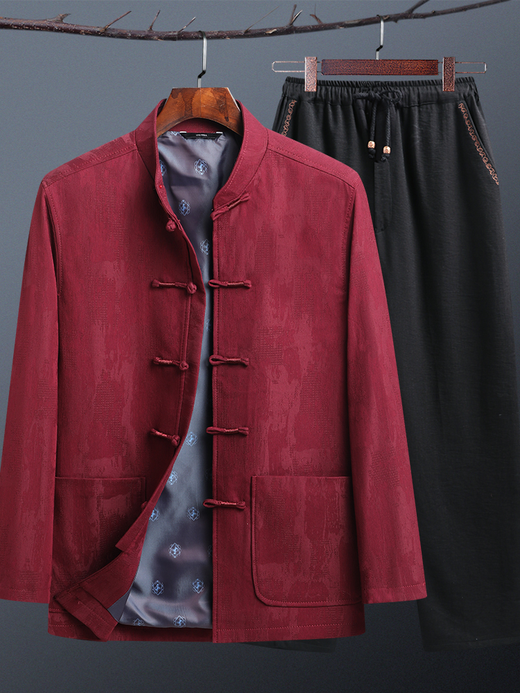 MIDDLE-AGED AND ELDERLY SPRING AND AUTUMN CLOTHES TANG COSTUME MENS LONG-SLEEVED JACKET DAD ZHONGSHAN SUIT FOR THE ELDERLY GRANDFATHER CLOTHES CHINESE STYLE SUIT