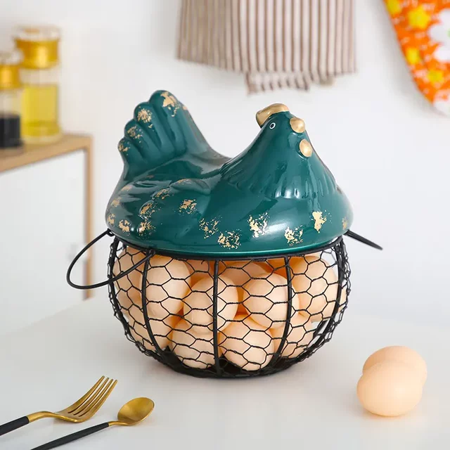 Nordic ins chicken storage basket with lid, iron decorative egg storage box, portable kitchen portable shape