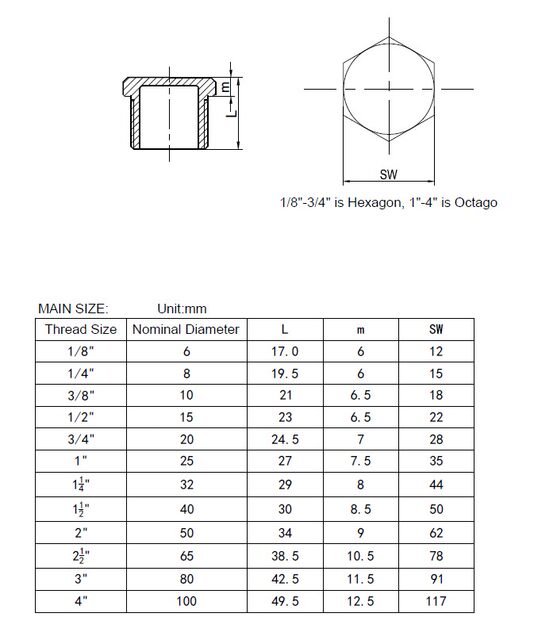 Hollow hexagonal plug BSPT cast stainless steel 150LB buckle 304316 tooth thread Tianyou Pipe Industry 914