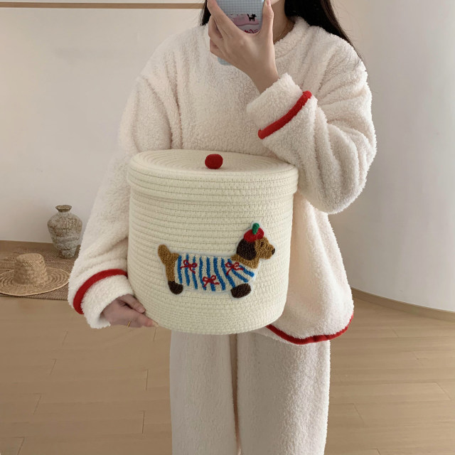 Xinbangbang Grocery Store, woven large capacity, dustproof storage bucket with lid, home cartoon cute puppy storage basket