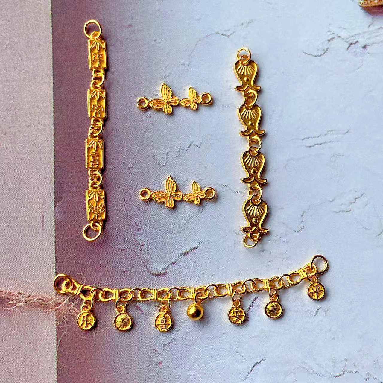 S  GOLD PLATED CONNECTING CHAIN BUTTERFLY AMPHORA DIY BRACELET NECKLACE BRAIDED ROPE ACCESSORIES PING AN JOY EXTENSION CHAIN