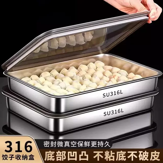 316 stainless steel dumpling freezer box with lid food grade refrigerator freshness box dumplings dish food storage box