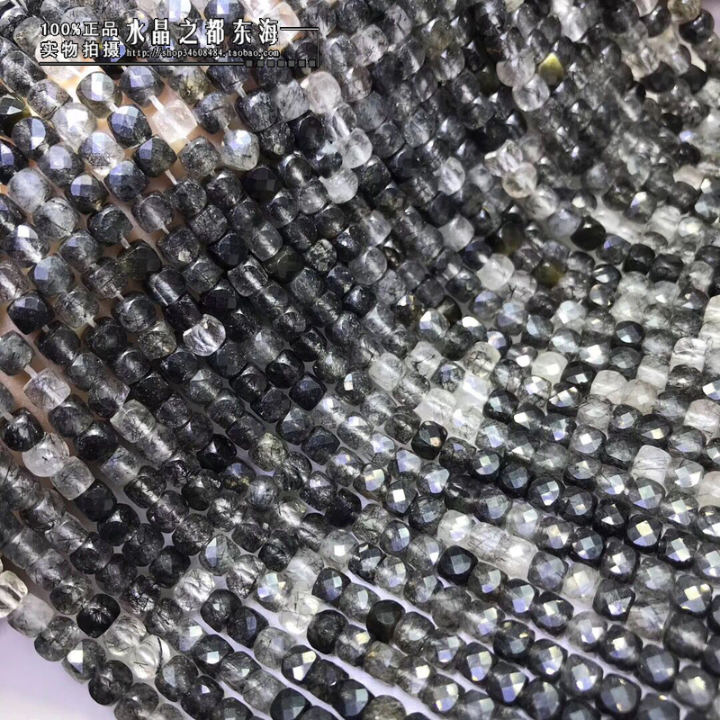 4MM 5MM 천연 검은 머리 크리스탈 큐빅 다이아몬드 표면 느슨한 구슬 하드 광택면 처리 된 사각형 반제품 긴 체인