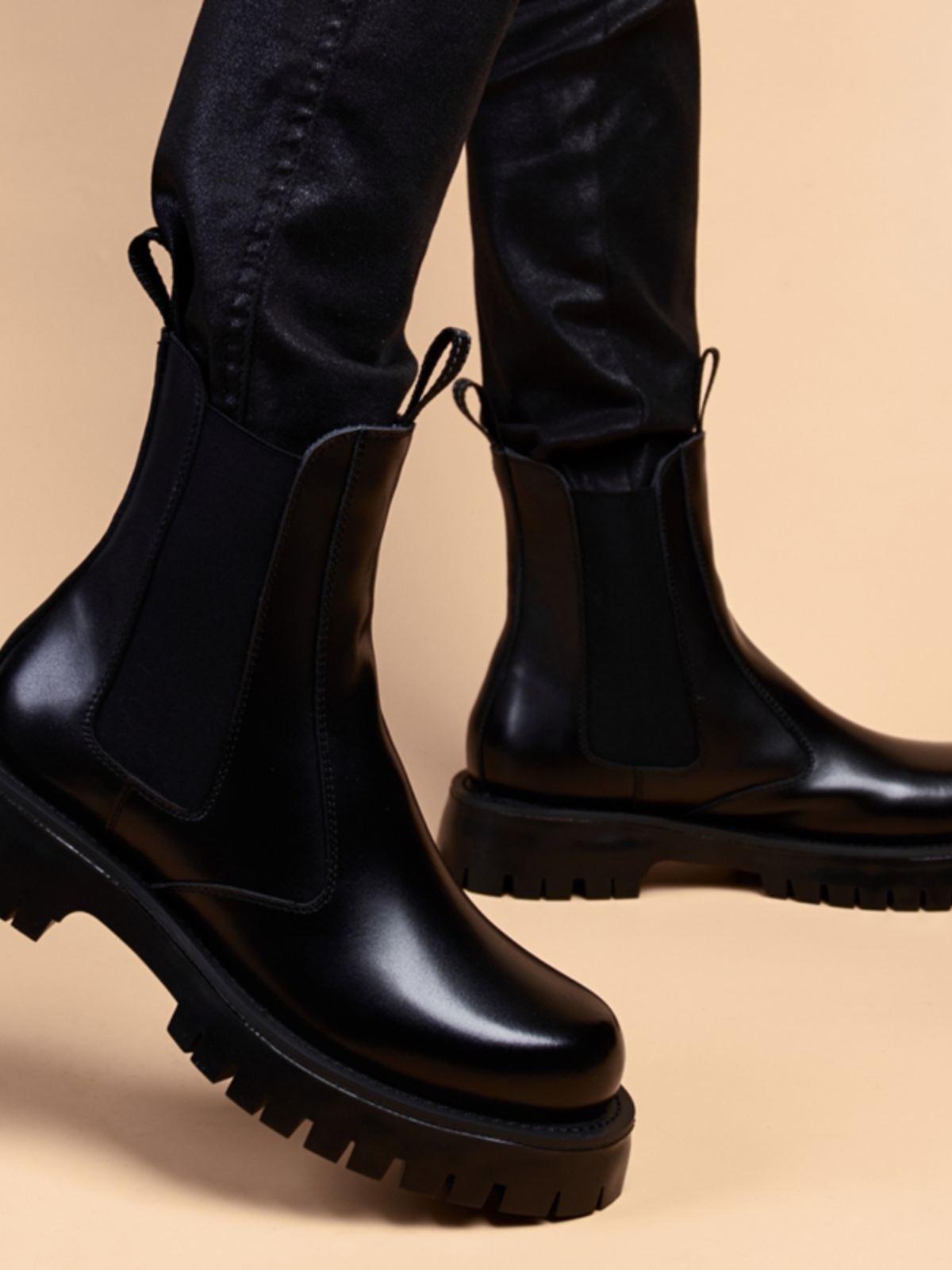 CHELSEA BOOTS MENS LEATHER HIGH-TOP LEATHER SHOES ZHONGBANG MARTIN BOOTS MENS PLUS VELVET INNER HEIGHTENING MOTORCYCLE BLACK LEATHER BOOTS