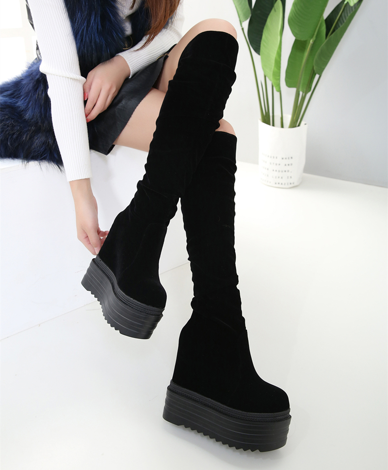 14CM OVER-THE-KNEE BOOTS TULCE WOMENS AUTUMN AND WINTER VELVET 2023 NEW THICK-SOLED VERSATILE INNER HEIGHTENED AND SLIM WOMENS BOOTS