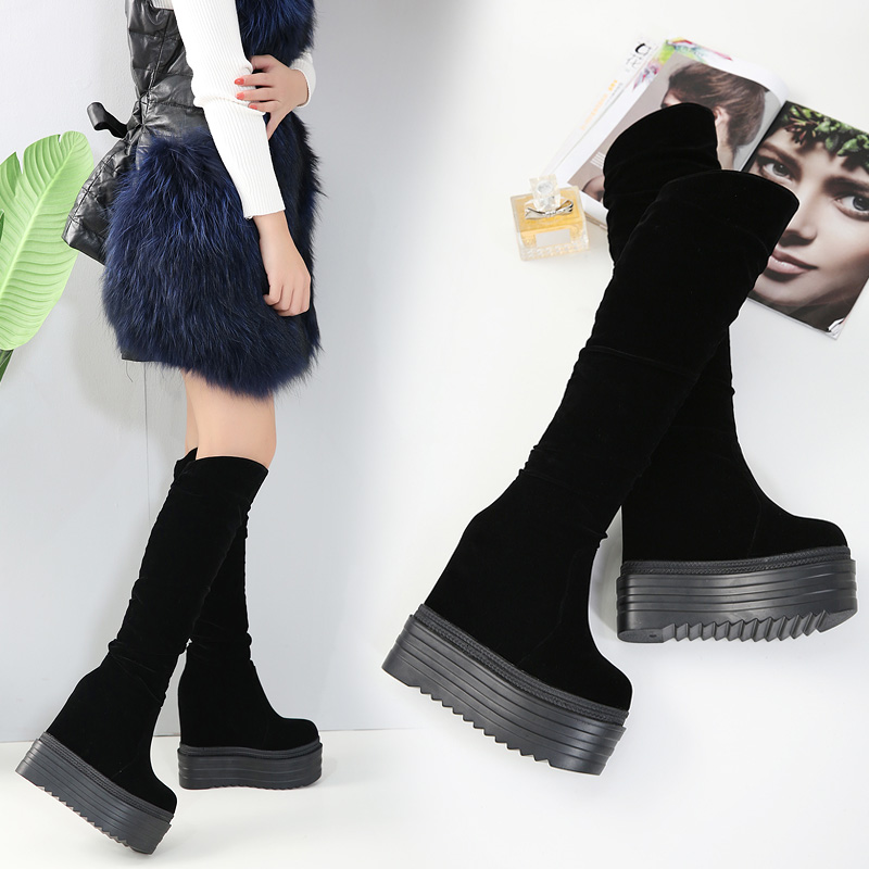 14CM OVER-THE-KNEE BOOTS TULCE WOMENS AUTUMN AND WINTER VELVET 2023 NEW THICK-SOLED VERSATILE INNER HEIGHTENED AND SLIM WOMENS BOOTS