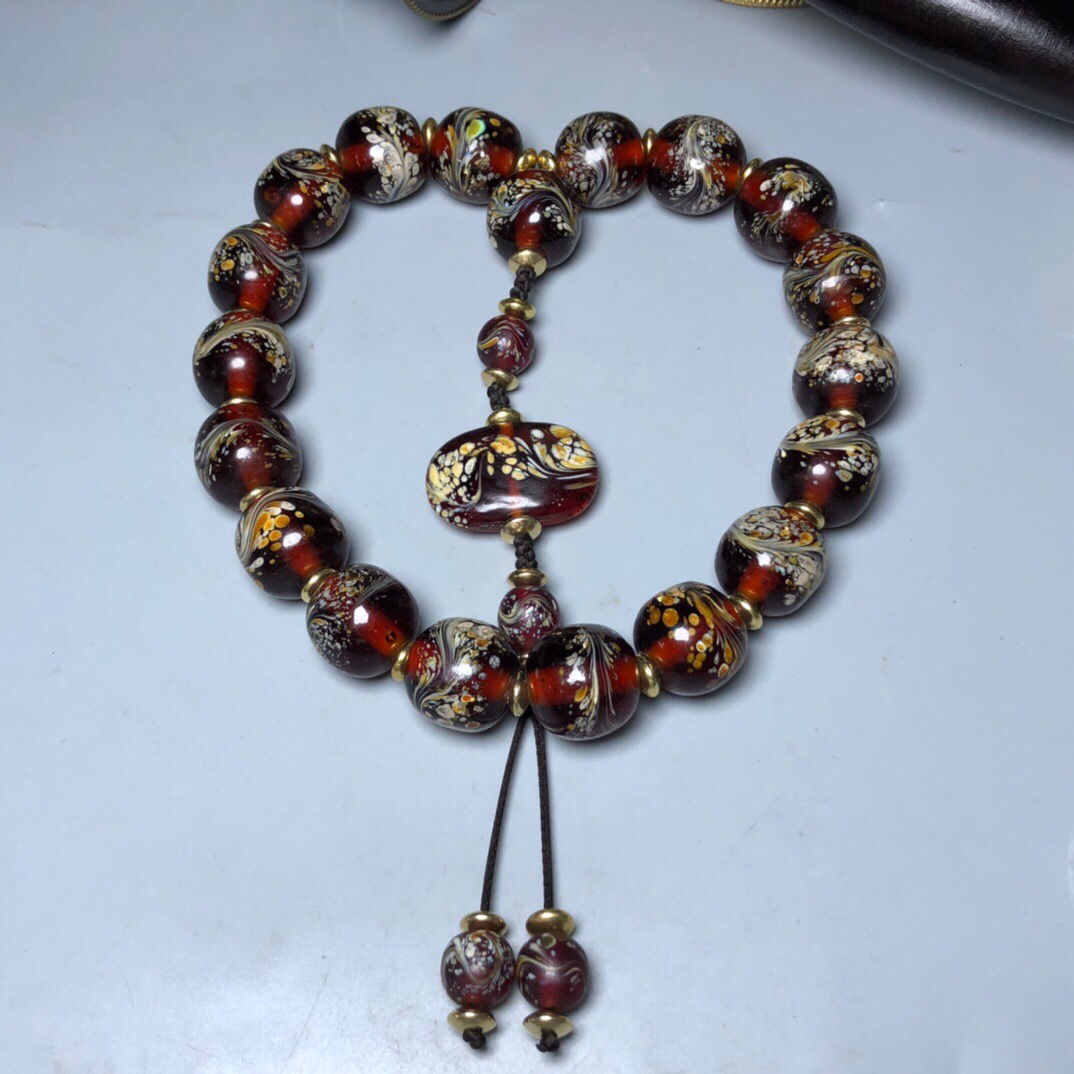 ANTIQUES OLD TIBETAN FOLK CUSTOMS ANCIENT PHARAOHS OLD GLAZED PHOENIX PATTERNS EIGHTEEN BUDDHA BEADS ROSARY PENDANTS GIFTS