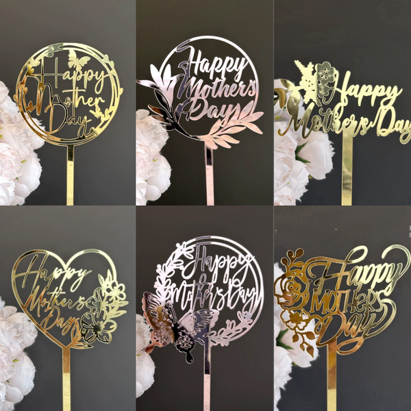 2025 New Happy Mother's Day Acrylic Cake Decoration Topper Butterfly Flower Mother Baking Insert