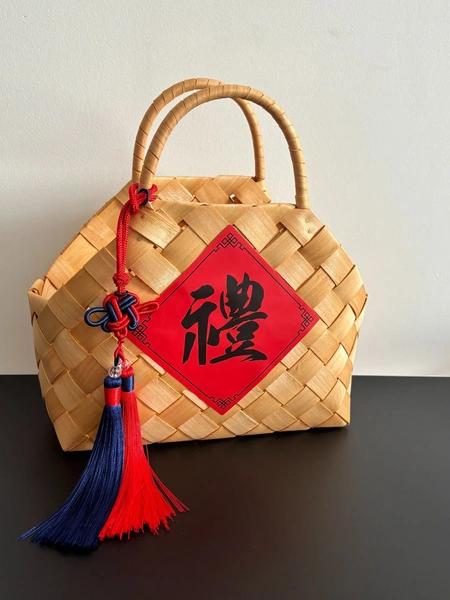 木片编织包装提篮结婚满月生日伴手礼篮中秋节礼品收纳篮鸡蛋篮
