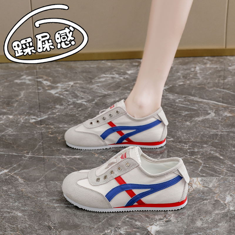Женская обувь Net celebrity Forrest shoes, новинка 2025 года, размер 34, дышащая парусиновая обувь на одной педали, универсальная спортивная обувь для бега на плоской подошве Изображение 1