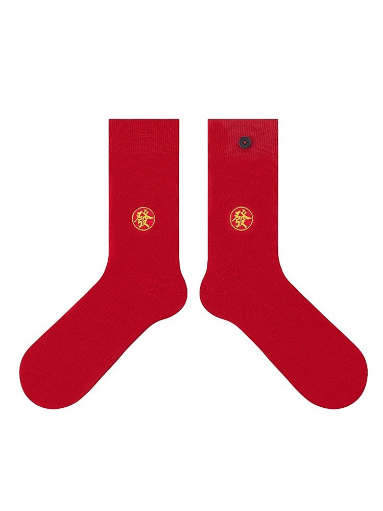 CRAZYSOCKS MEDIUM SOCKS PERSONALIZED CARTOON EMBROIDERY STACK SOCKS HONMEI YEAR RED SOCKS CREATIVE COTTON SOCKS
