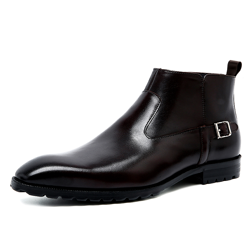 AUTUMN AND WINTER NEW HANDMADE VINTAGE MENS CHELSEA BOOTS POINTED-TOE MARTIN BOOTS MID-HIGH-TOP LEATHER BOOTS BRITISH FASHION BOOTS