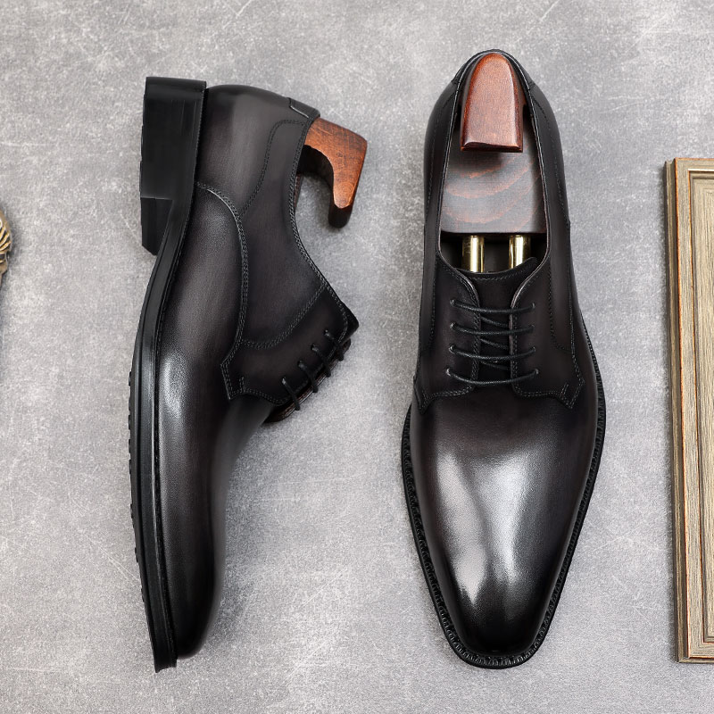 ITALIAN HANDMADE DERBY SHOES A COWHIDE TOE MENS LEATHER SHOES LEATHER BUSINESS DRESS BRITISH GROOM WEDDING SHOES