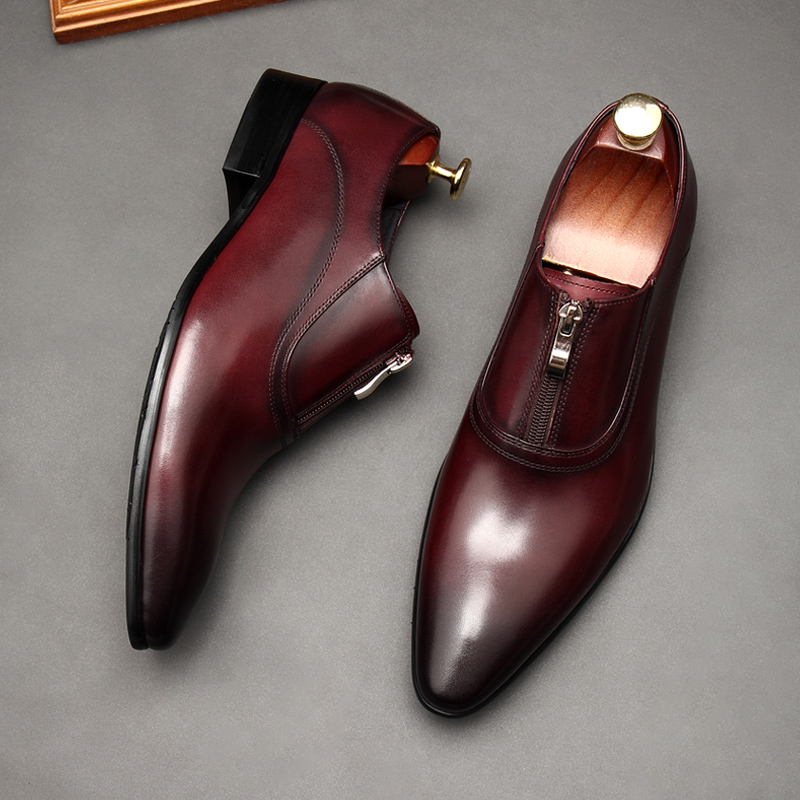 BRITISH STYLE MENS LEATHER SHOES POINTED TOE WAXED LEATHER BUSINESS FORMAL WEAR YOUTH LEATHER BRITISH SUIT SHOES MENS GROOM WEDDING SHOES