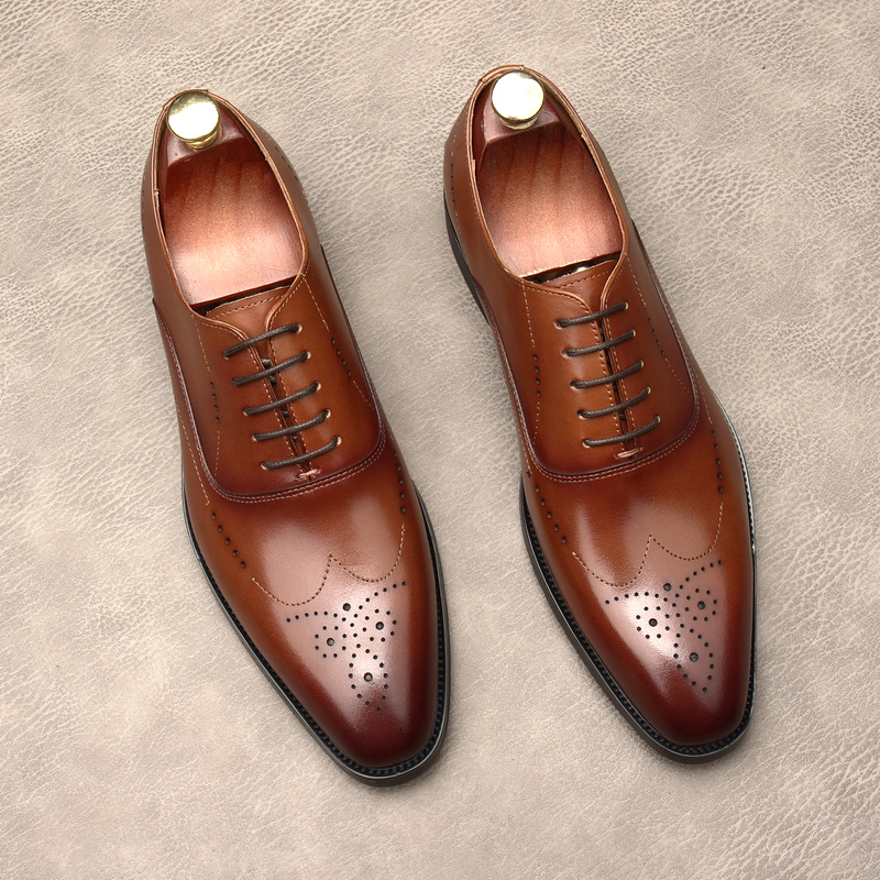 DERBY SHOES MENS 2021 NEW LEATHER MENS SHOES CARVED MENS BUSINESS FORMAL WEAR TOP LAYER COWHIDE BROGUE SHOES