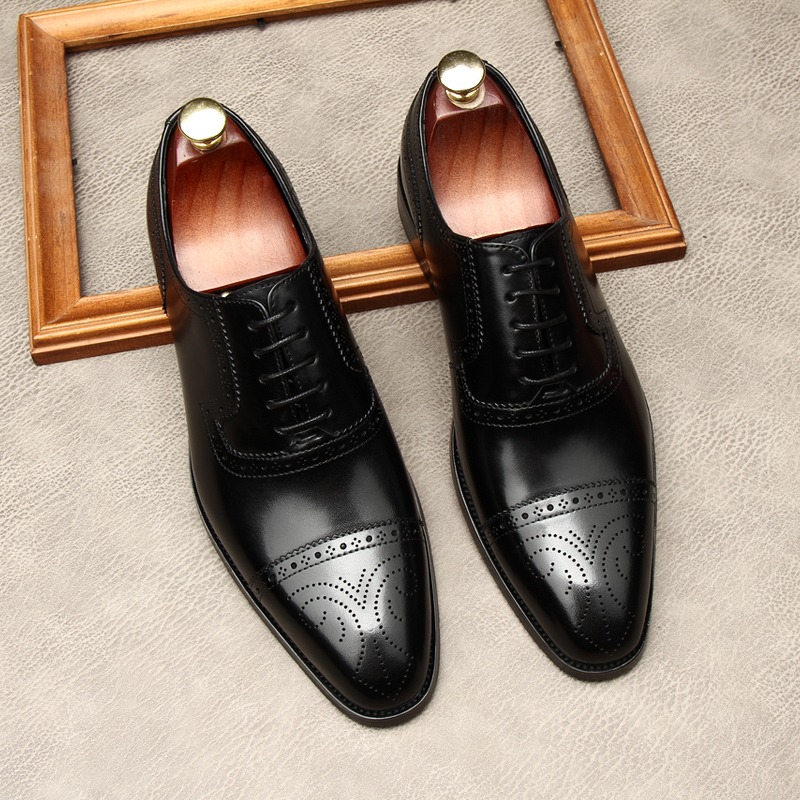 THREE-JOINT NEW BROCH LEATHER CARVED LEATHER SHOES MENS BRITISH LACE-UP MENS SHOES BUSINESS FORMAL WEAR POINTED-TOE MENS SHOES